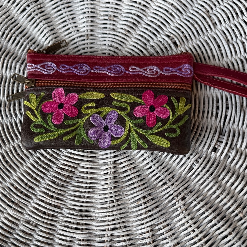 Floral Embroidered Wristlet